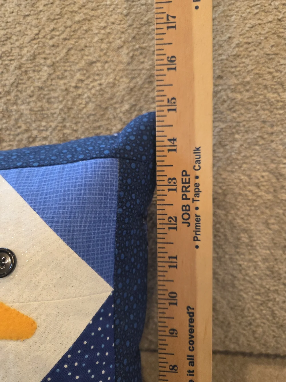 Handmade Blue Snowman Patchwork Holiday Pillow 15x15